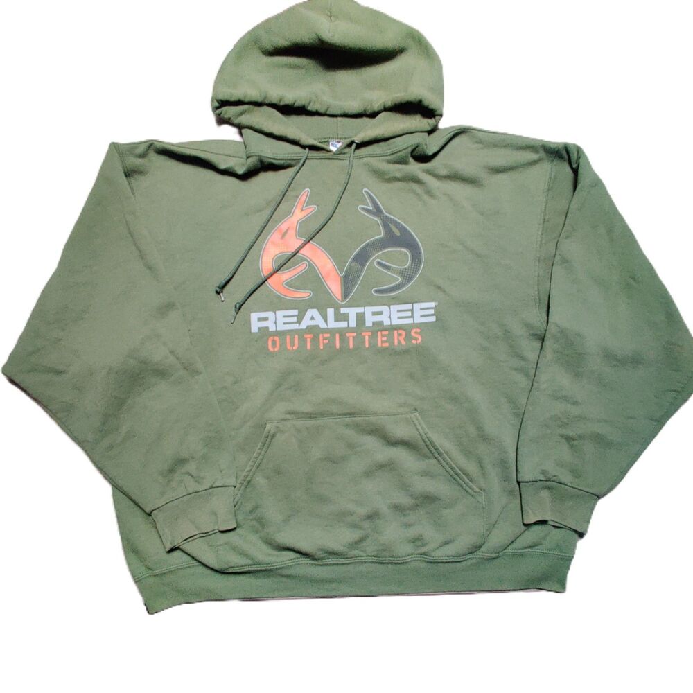 Jerzees Realtree Outfitters Men’s 2XL Olive Green Antler Logo Hoodie Pullover